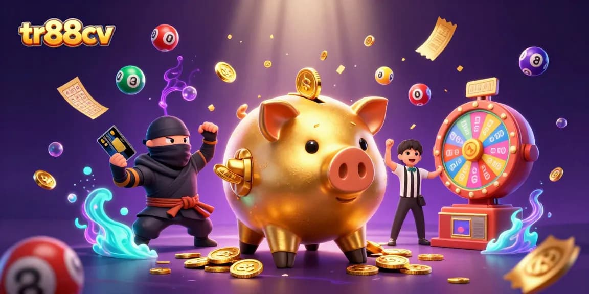 Engage in thrilling gameplay at tr88cv with vibrant coins, lottery balls, and exciting game elements.