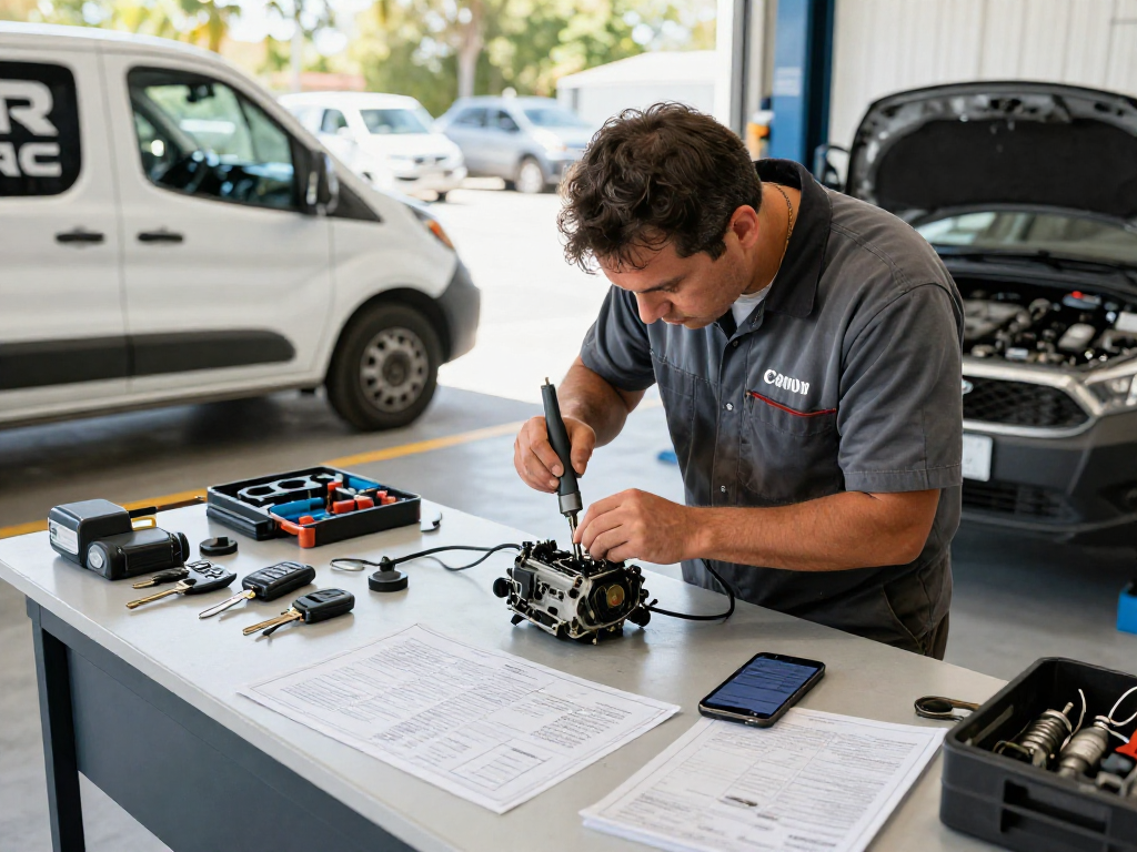 Ignition repair Port St. Lucie by a professional locksmith in a mobile workshop.