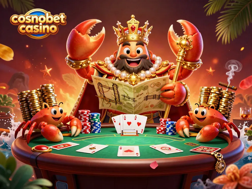 Immerse in the excitement of cosmobet casino with the golden crab emperor and vibrant poker scene.