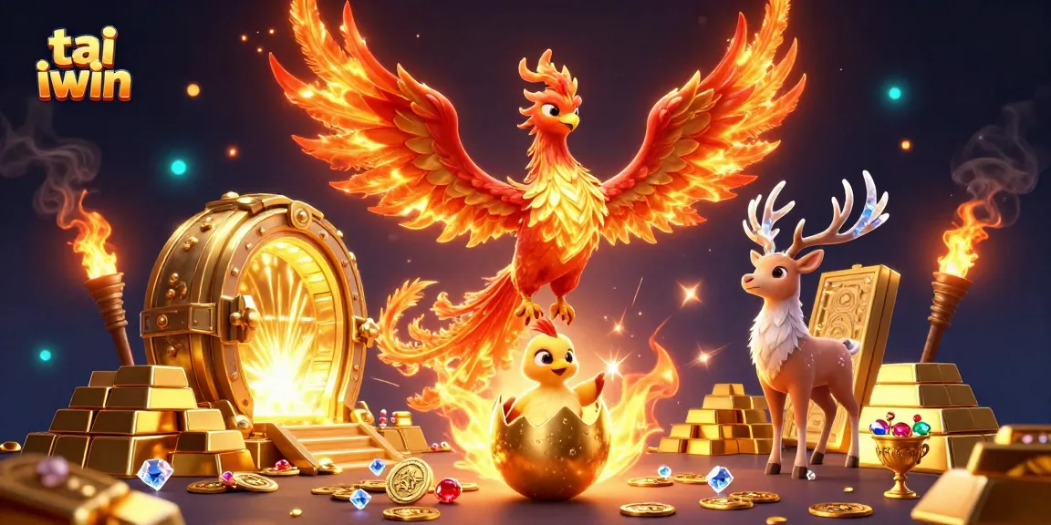 Join the adventure with tai iwin, where the phoenix soars amidst treasures in a captivating casino realm.
