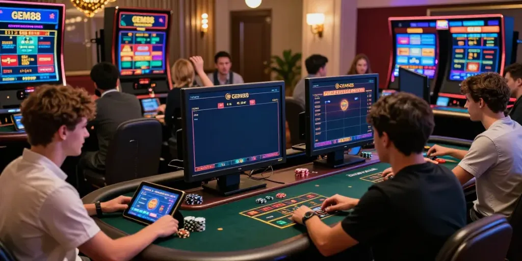 Engaged players enjoying interactive GEM88 gaming experience in an immersive online casino environment.