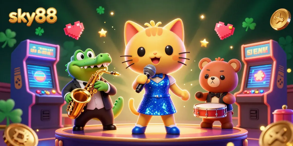 Engage in winning strategies with sky88's casino fun featuring vibrant animated characters and classic gaming elements.