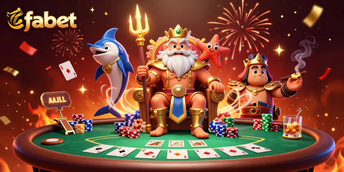 Experience the excitement of fabet with a vibrant casino scene featuring Neptune and poker elements.
