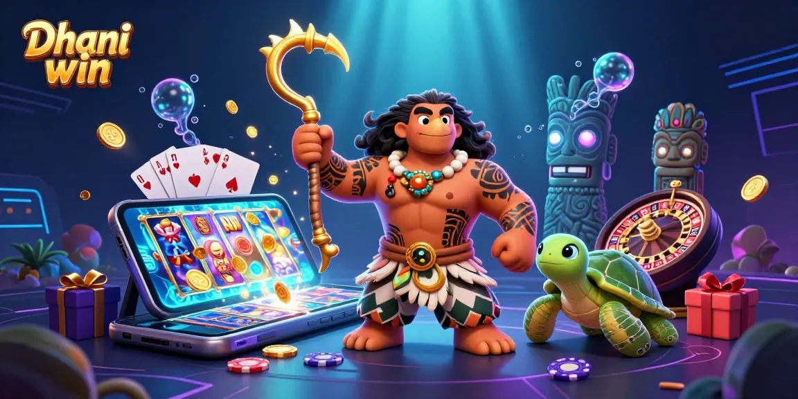 Join the fun with Dhani win in a vibrant 3D gaming scene featuring exciting slot games and colorful characters.