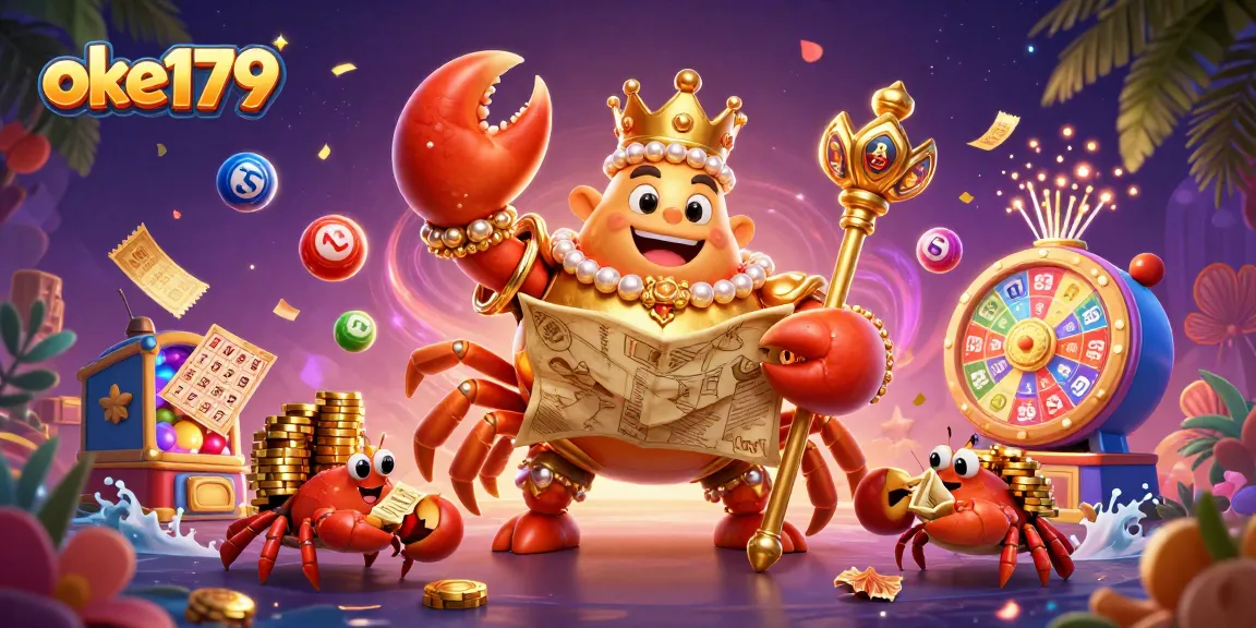 Engage with oke179 in a vibrant 3D casino scene showcasing exciting gaming elements and rich colors.