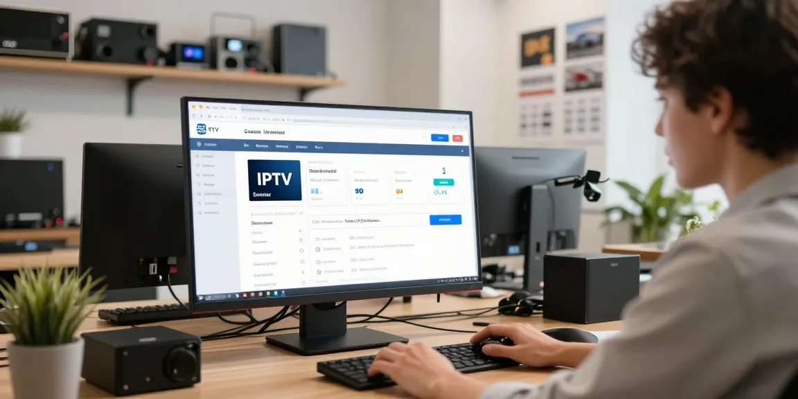 IPTV reseller UK managing subscriptions in a professional office, trusted provider offering local services.