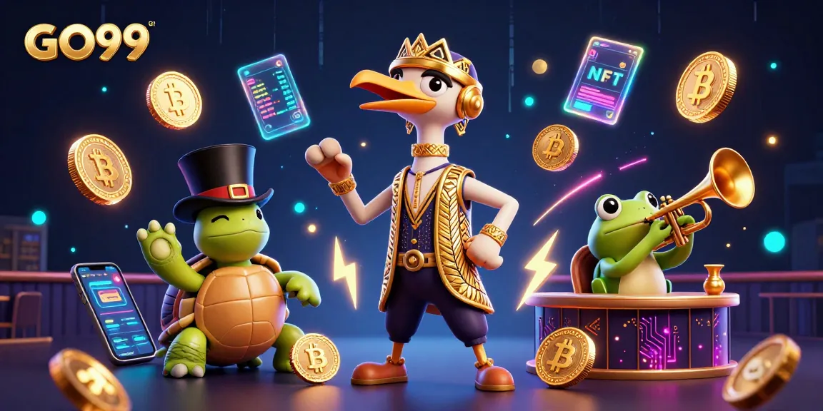 Experience gaming excitement at GO99 with vibrant characters in a dynamic casino illustration.