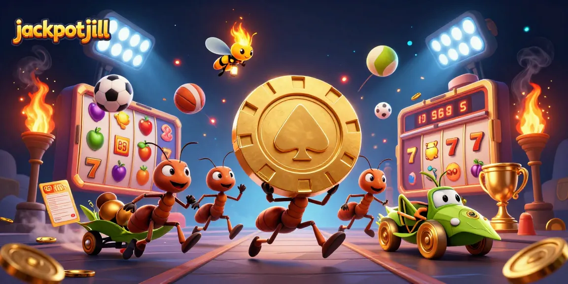Experience thrilling gameplay with jackpotjill's slot game heist featuring dynamic animated ants and vibrant casino elements.