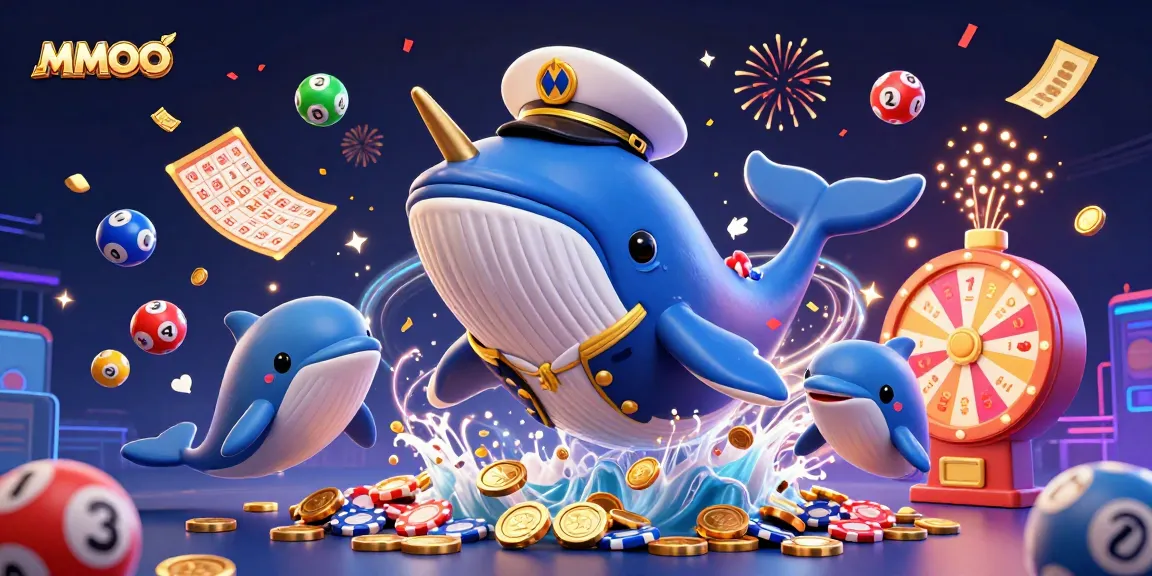Engage in exciting MMOO lottery visuals with vibrant whales, dolphins, and dynamic casino elements.
