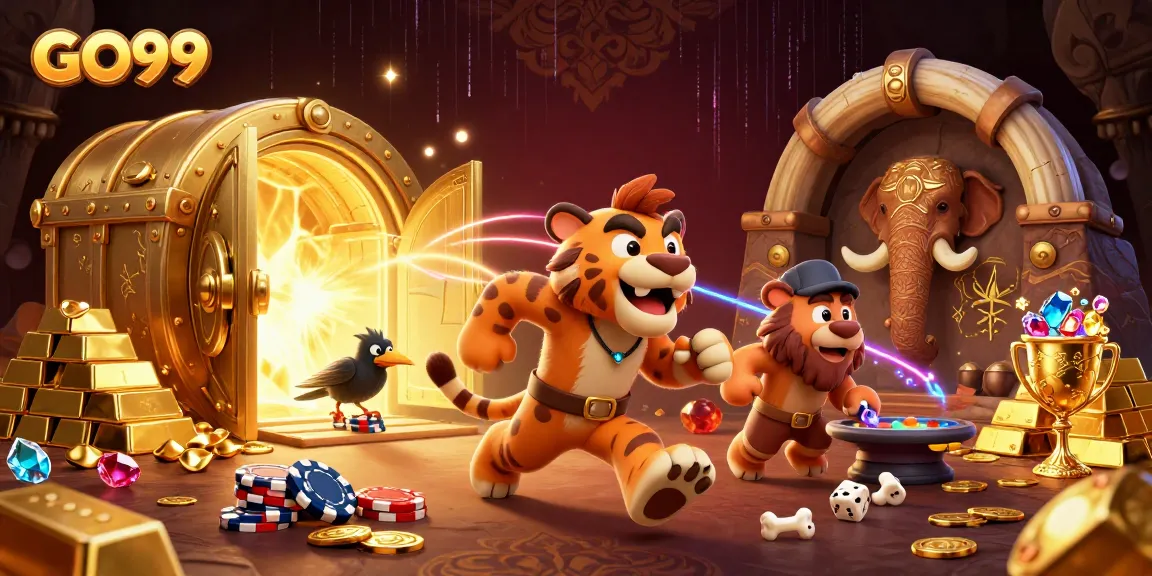 Join the exciting world of GO99 with vibrant casino action featuring treasures and lively characters.